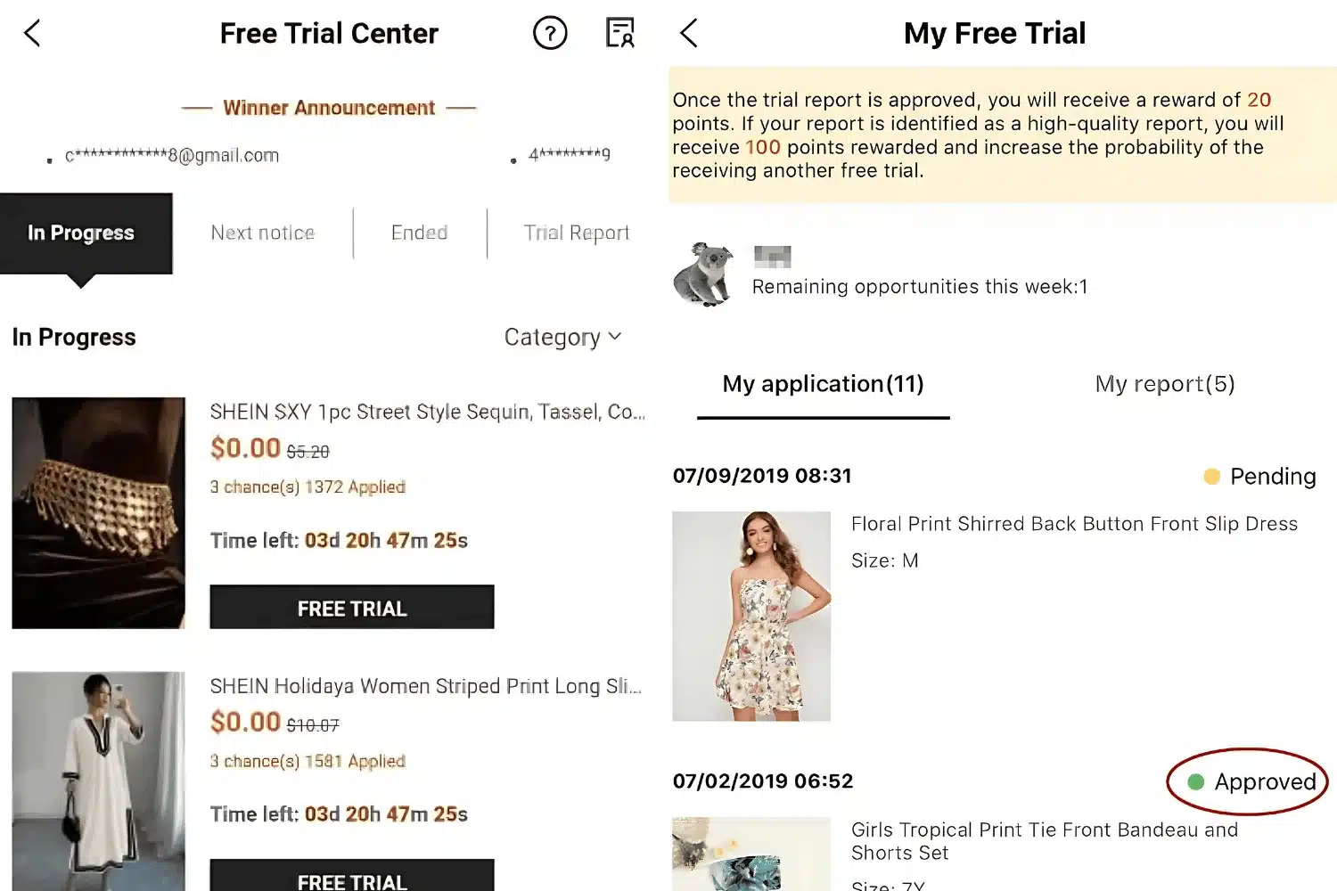  Shein Product Trial