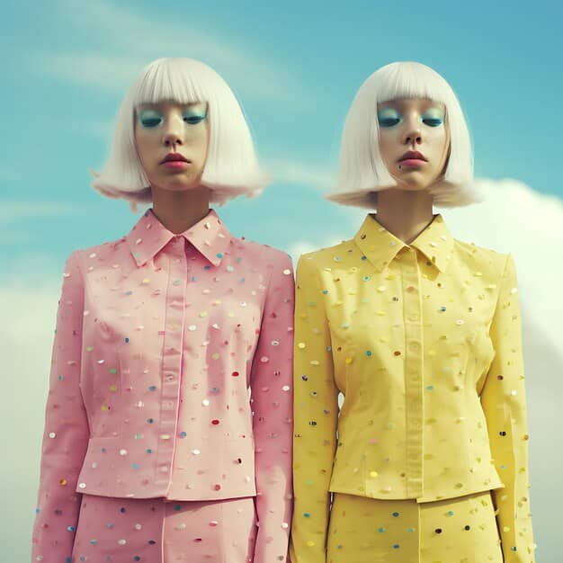 A split image showing two contrasting Y2K outfits: on one side, an example of an over-the-top, cliché Y2K look (e.g., mismatched patterns, excessive accessories, and unflattering silhouettes), and on the other side, a more modern and stylish interpretation of the Y2K trend (e.g., well-coordinated colors, streamlined silhouettes, and carefully chosen accessories). The image aims to illustrate the difference between good and bad Y2K styling.