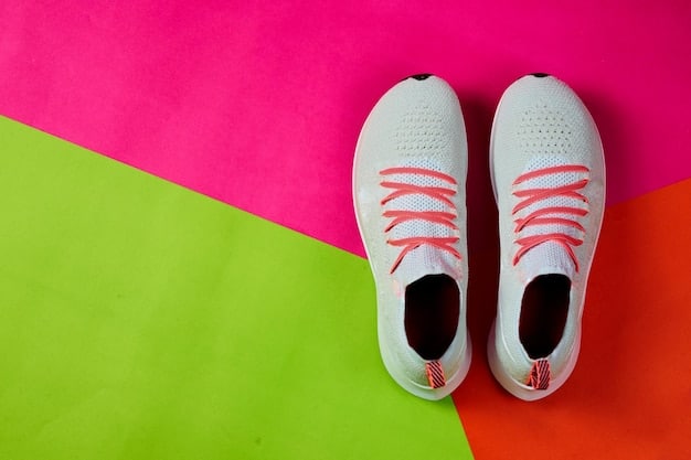 A close-up of a pair of bright neon pink sneakers with geometric patterns, showcasing innovative vegan leather material, placed on a minimalist white background.