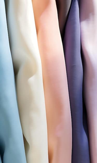 A close-up shot of different fabrics (cotton blends, polyester, chiffon) from Shein garments, highlighting variations in texture and quality. Some fabrics show visible signs of poor stitching or fraying.