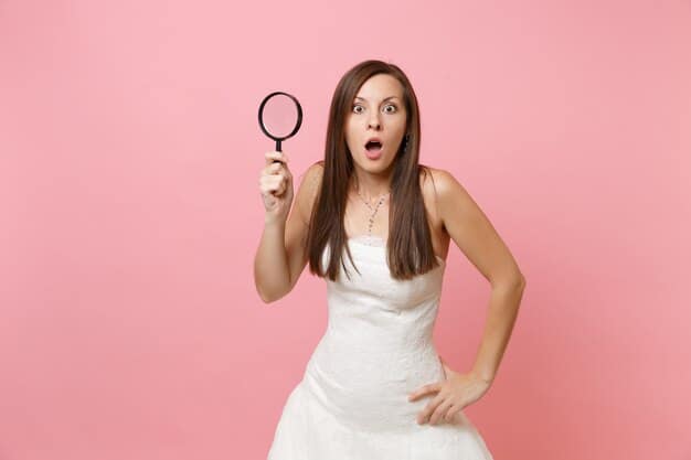 A woman holding a Shein dress and a magnifying glass towards the label of the product. The background is a mix of a home setting and a laboratory, symbolizing the blend of consumer concern and scientific inquiry.