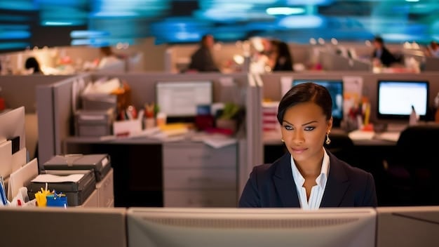 A modern office environment with Shein customer service representatives working at their computers, with indicators showing real-time customer satisfaction levels and response times. The atmosphere should be bright and professional.