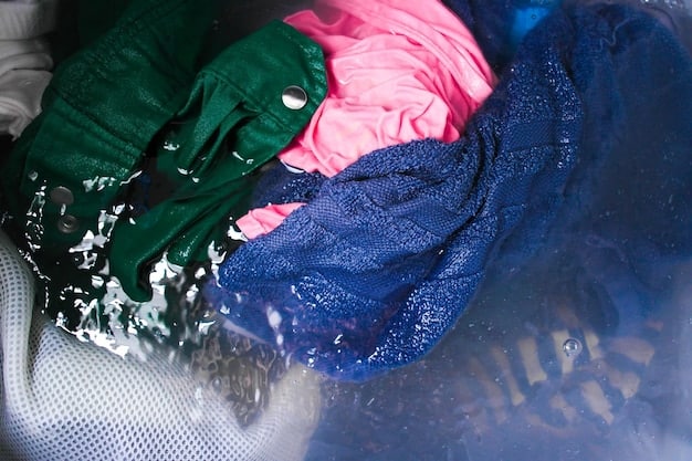 A close-up shot of a Shein t-shirt being washed in a washing machine, with color bleeding visibly into the water. The washing machine is older, suggesting repeated use and washing cycles.