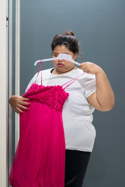 A split image: On one side, a woman struggling with ill-fitting Shein plus-size clothing; on the other, the same woman looking confident and stylish in clothing that fits her perfectly, emphasizing the difference proper sizing makes.
