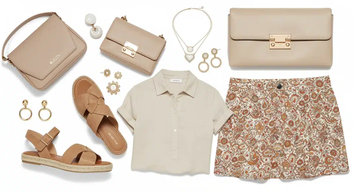 Accessoires et vêtements SHEIN variés disposés pour créer des looks polyvalents du Printemps-Été 2025.