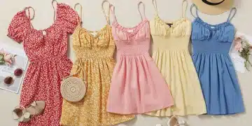 Vue d'ensemble de cinq robes d'été SHEIN 2025, styles variés, couleurs estivales