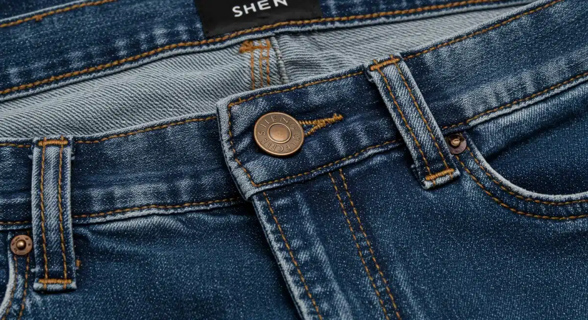 Détail du tissu et des coutures d'un jean SHEIN, illustrant la qualité du denim après plusieurs lavages.