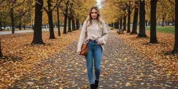 Looks décontractés 2025: Tendances SHEIN pour l'automne Jeune femme arborant un look automnal décontracté SHEIN avec pull oversize et jeans, en extérieur.