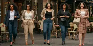 Femmes françaises de diverses morphologies portant des tenues SHEIN tendance en 2025, adaptées à leur silhouette dans un cadre urbain chic.