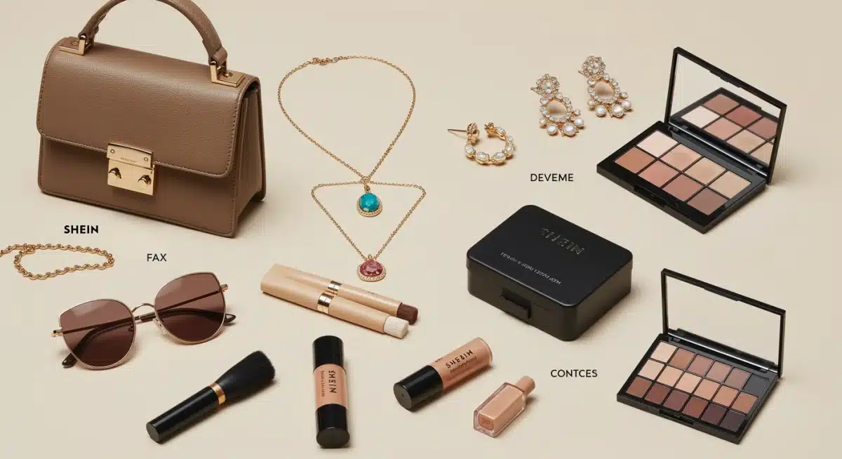 Accessoires SHEIN 2025, sac, bijoux, lunettes de soleil, maquillage, pour compléter les looks du jour.