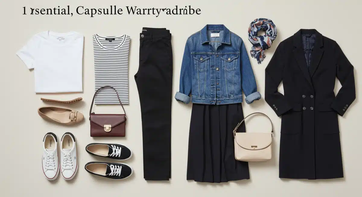 Dix essentiels de garde-robe capsule SHEIN disposés à plat, illustrant la polyvalence et la coordination des pièces.