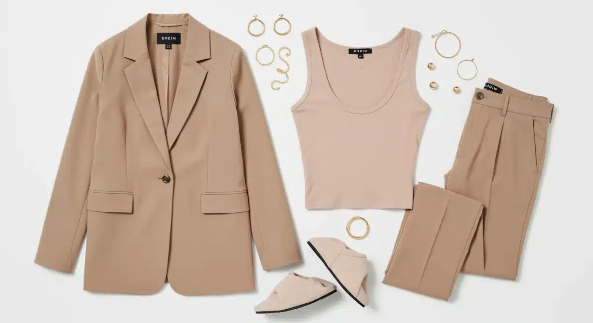 Assortiment de vêtements et accessoires SHEIN bien choisis, mis en scène pour une tenue cohérente et de qualité.