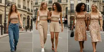 Jeunes femmes en France présentant les dernières tendances mode Shein, incluant style Y2K, minimalisme et imprimés variés.