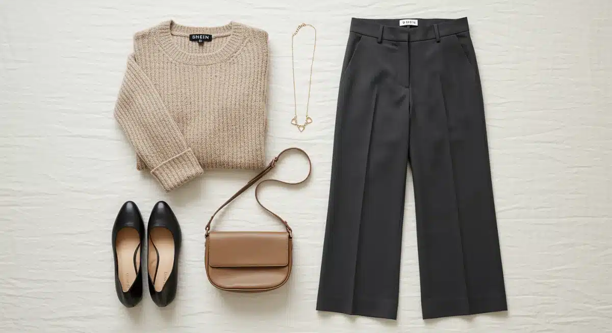 Sélection d'articles SHEIN inspirés du 'quiet luxury', incluant des pièces neutres et des accessoires minimalistes pour un budget de 50€.