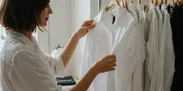 Femme sélectionnant une chemise blanche intemporelle Shein pour son dressing 2025