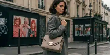 Femme française élégante portant un sac à main SHEIN 2026 dans les rues de Paris, alliant fonctionnalité et tendance.