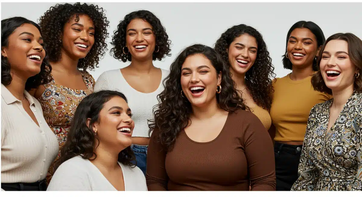 Groupe de femmes diverses portant des tenues SHEIN Curve 2026, célébrant la mode inclusive et la diversité des silhouettes.