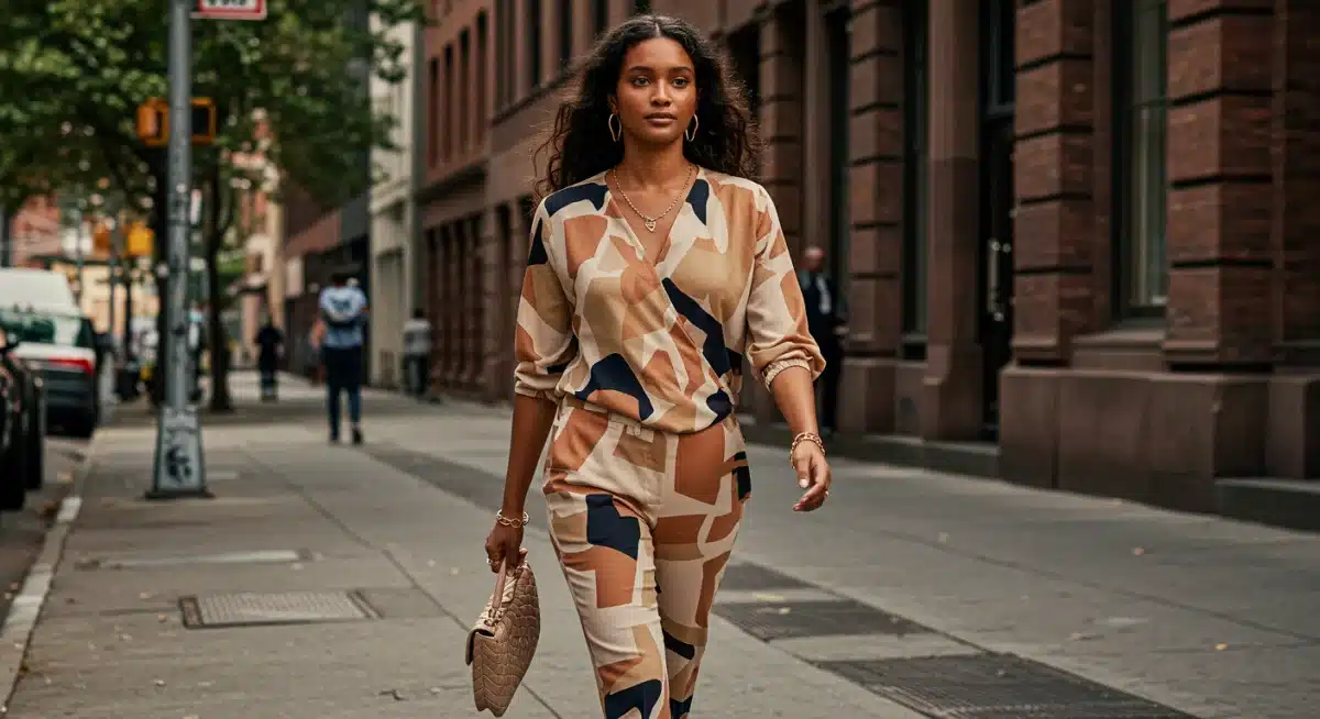 Mannequin portant un look du jour SHEIN 2026 avec imprimé abstrait