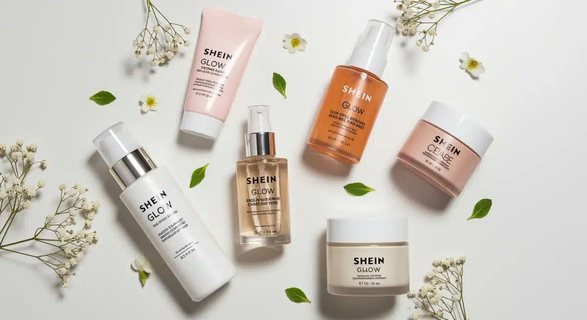 Cinq produits de beauté SHEIN essentiels pour une routine éclatante en 2026, disposés harmonieusement.