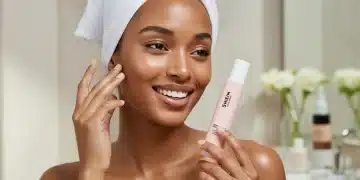 Femme avec une peau radieuse utilisant un produit de beauté SHEIN pour une routine éclatante en 2026.