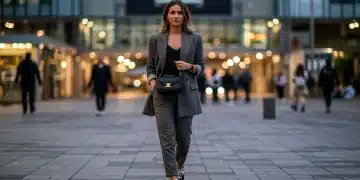 Jeune femme élégante marchant en ville, look impeccable et tendance 2026