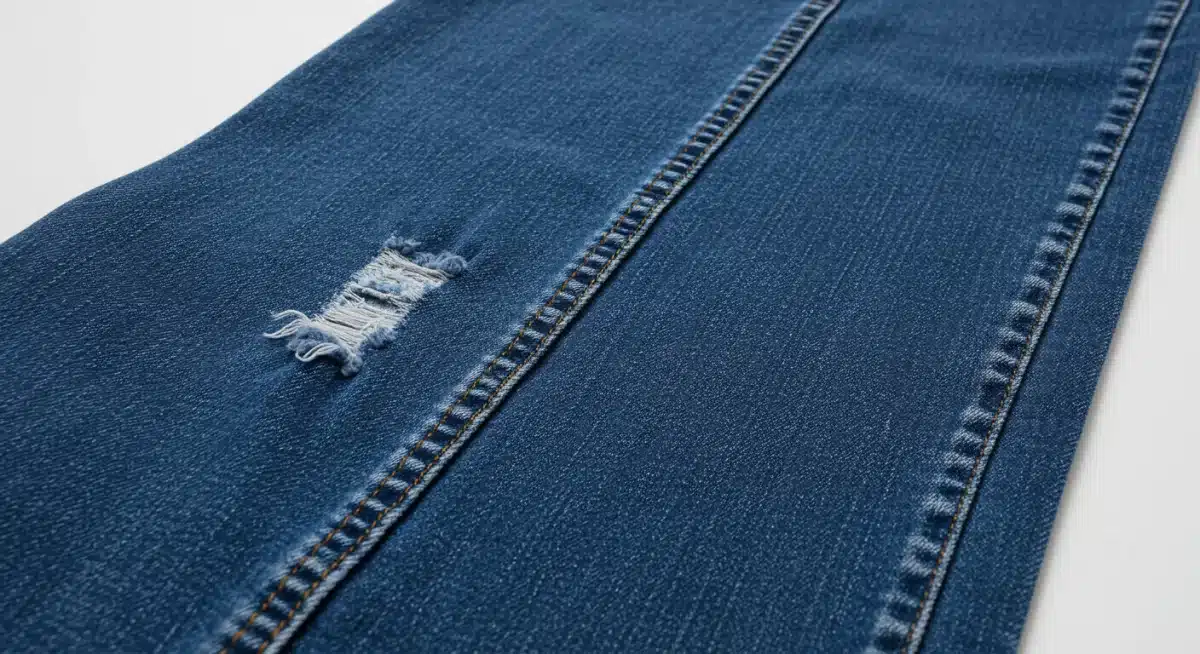 Détail du tissu du jean flare SHEIN après trois lavages, montrant la texture et la résistance de la couleur.