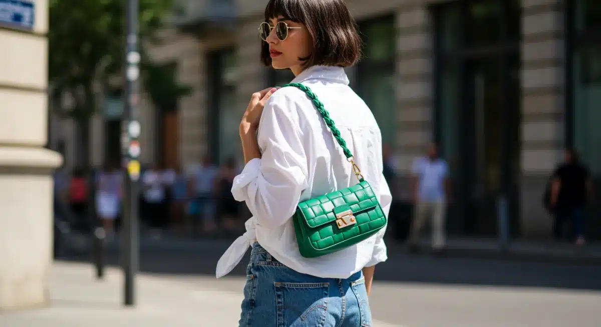Sac à main audacieux SHEIN porté avec une tenue décontractée chic