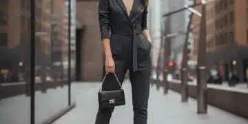 Femme élégante en tenue SHEIN amincissante, posant avec assurance en milieu urbain.