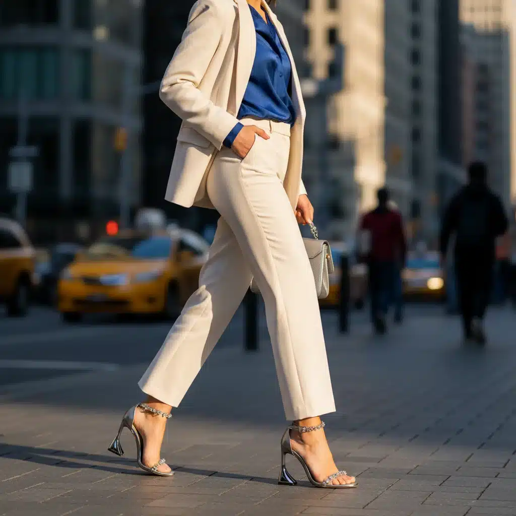 Femme marchant avec assurance en talons SHEIN Élégance 2026, confort et maintien en ville.