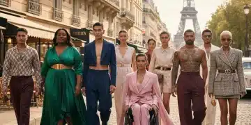 Groupe de personnes élégantes à Paris, mettant en valeur différentes morphologies avec des vêtements bien coupés.