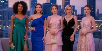 Groupe de femmes élégantes portant des robes de soirée SHEIN pour l'été 2026 lors d'un événement chic.