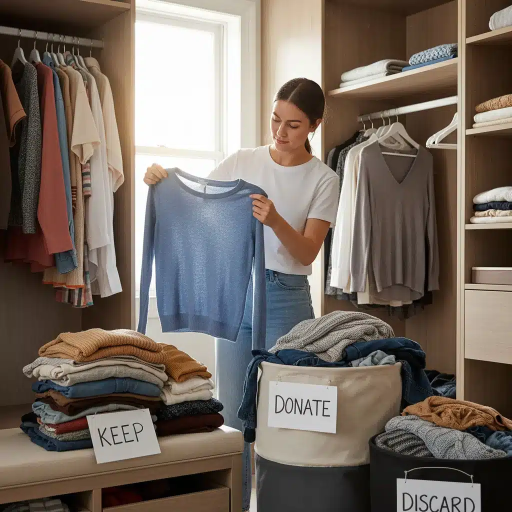 Personne en train de désencombrer et d'organiser sa penderie