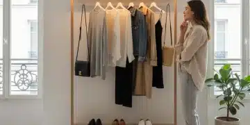 Dressing capsule minimaliste organisé dans un intérieur français moderne
