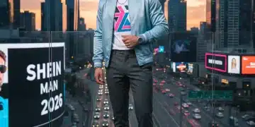 Jeune homme stylé portant une tenue tendance SHEIN, avec veste bomber et t-shirt graphique, en milieu urbain.