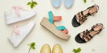 Cinq paires de chaussures SHEIN tendance pour le printemps 2026, disposées avec élégance sur un fond clair.